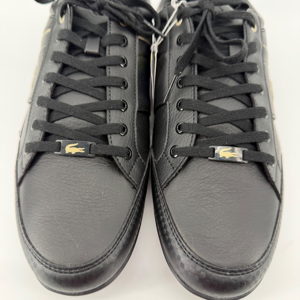 Lacoste Sneakers Mens 11.5 Black Chaymon 0721 3 CMA Leather Low Top Gold Logo - Picture 4 of 11